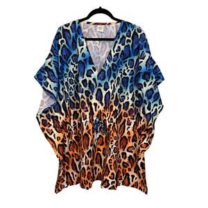 Happy Bay Swimwear Cover Up Dress OS Blue Tan Leopard Swimsuit Beach Summer